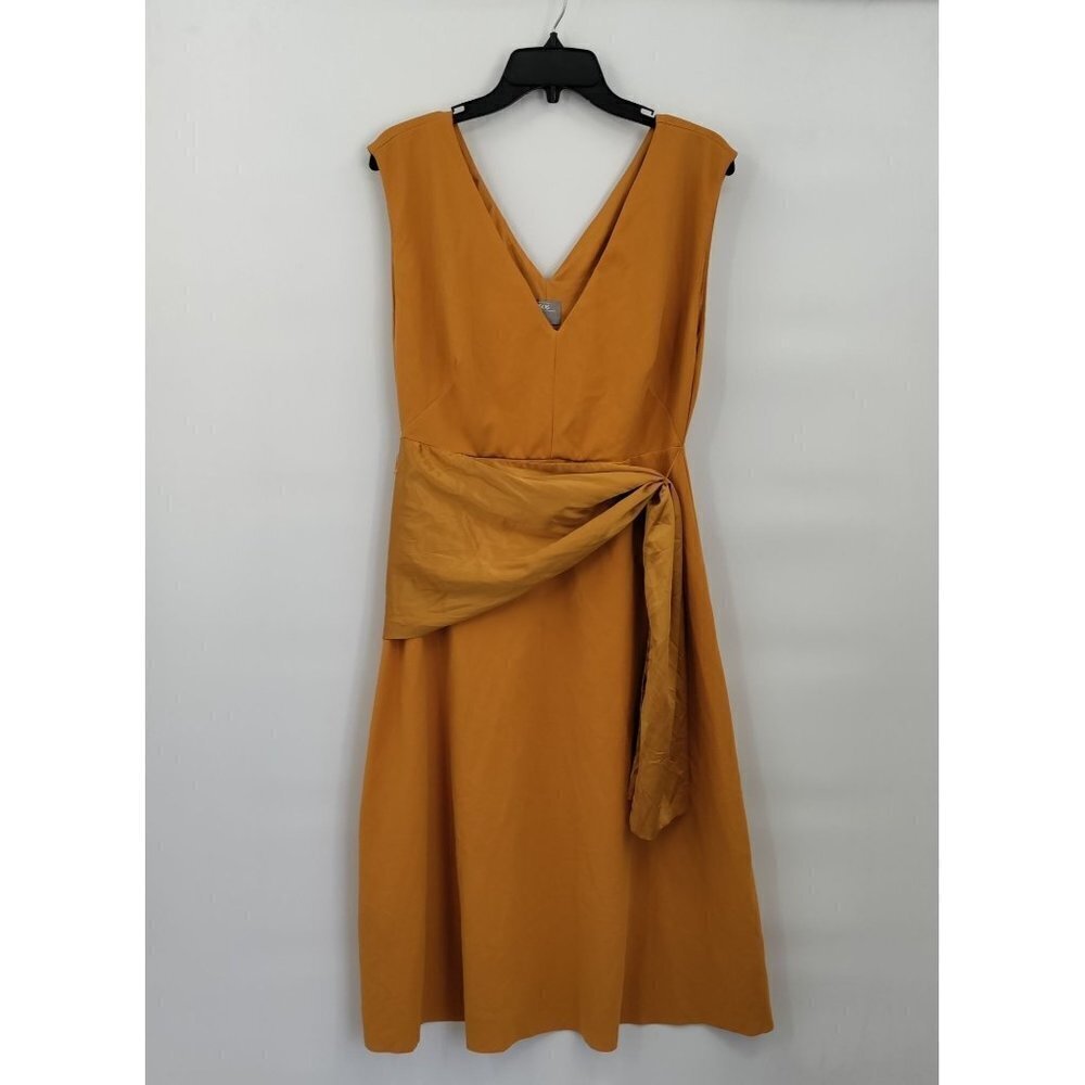 Asos V-Neck Sleeveless Midi Dress Satin Sash Solid Minimalist Fit Flare 8 Womens